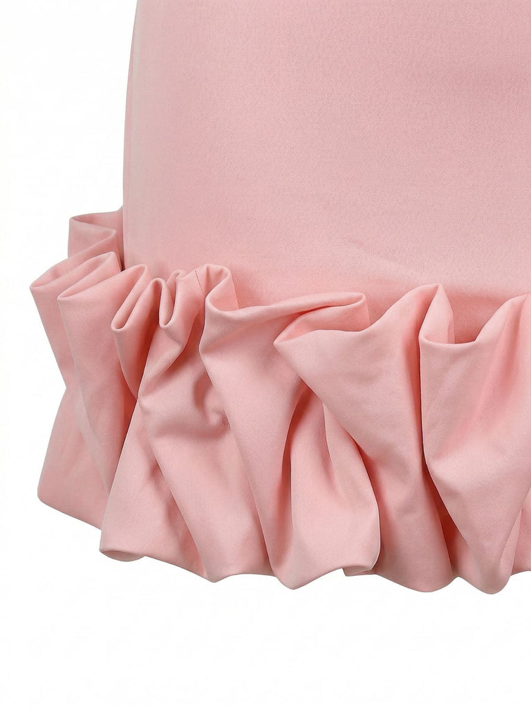 Robe Rose à Bretelles Fines et Ourlet à Volants Années '60 5