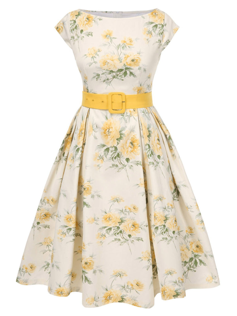 [Prévente] [Grande taille] Robe jaune à fleurs antique années 1950
