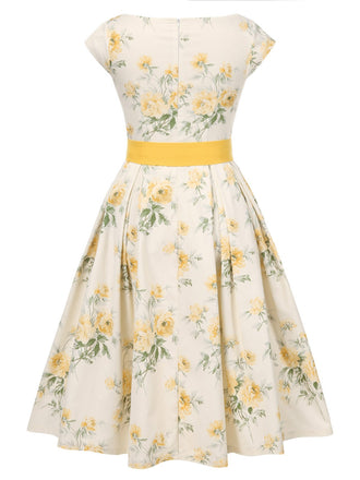 [Prévente] [Grande taille] Robe jaune à fleurs antique années 1950