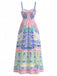 Robe Longue à Bretelles Spaghetti Imprimé Tropical Rose Années 1970 3