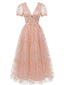 Robe longue en filet brodé floral à papillons années 30