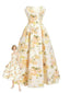 Longue robe bustier jaune motif floral années 1930