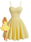 Robe Swing Jaune À Bretelles Fines Texturée Années 50
