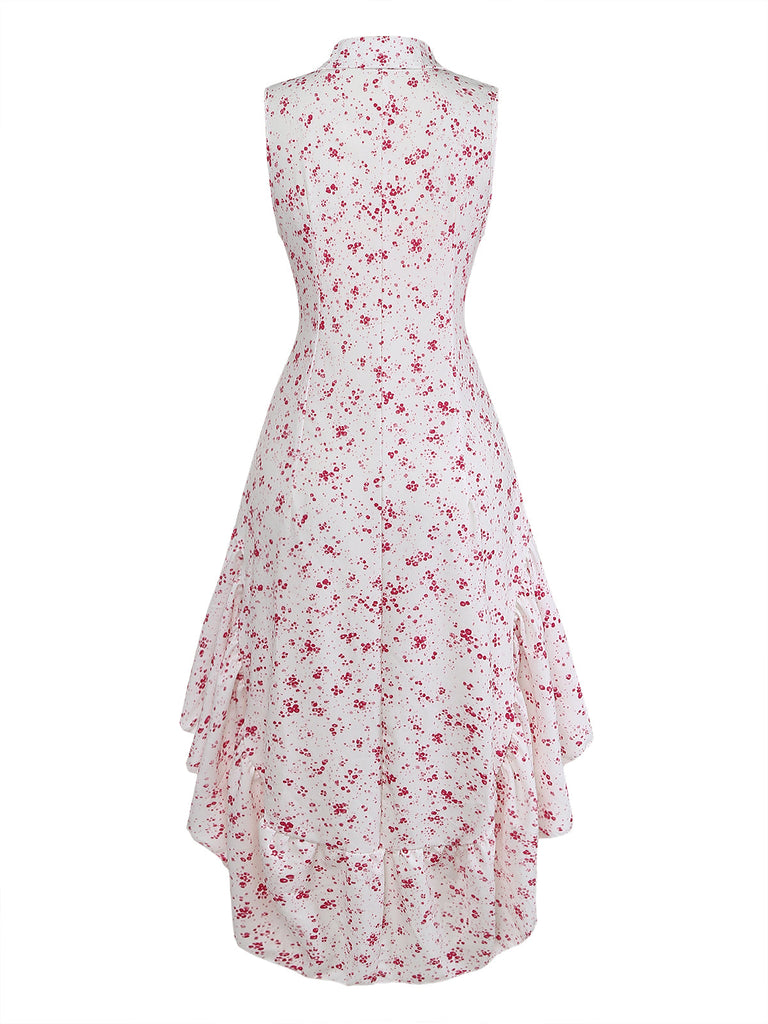 Robe à Ourlet Asymétrique Volants Florale Violette Années 1970 3