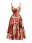 Robe Rouge Bretelles Fines Imprimé Floral Baroque années 50