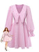 Robe à Revers Manches Bouffantes Volantées Vichy Rose Années 50