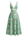 Robe Boho Paisley Floral Découpé Dos Nu Midi Vert Années 1970