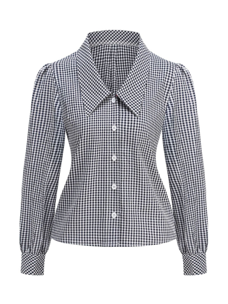 Blouse Col Chelsea Manches Lanternes Vichy Coton années 50