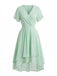 Robe Solid Col V à Volants Sleeve en Mousseline Asymmetrical Années 1950 2