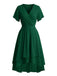 Robe Bleu Col V en Mousseline Asymmetrical Années 1950