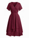 Robe Bleu Col V en Mousseline Asymmetrical Années 1950