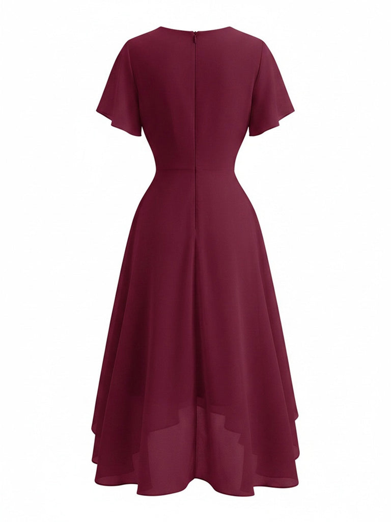Robe Bleu Col V en Mousseline Asymmetrical Années 1950