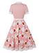 Robe Évasée à Carreaux Fraise Colorblock Col Revers Années 1950 2