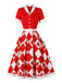 Robe Évasée à Carreaux Fraise Colorblock Col Revers Années 1950 5