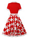 Robe Évasée à Carreaux Fraise Colorblock Col Revers Années 1950 6