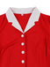 Robe Évasée à Carreaux Fraise Colorblock Col Revers Années 1950 8