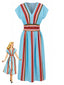 2PCS Ensemble haut col V et jupe rayés bleus années 1940