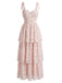 Robe Floral Fishbone Layered Tie Strap en Filet Midi Rose Années 1940 2
