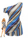 Ensemble 2 Pièces 2PCS Colorblock Rayé One-Shoulder & Shorts Années 1940