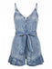 Combishort en Denim Vintage Buttoned Tie-Waist à Volants Années 1950