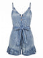 Combishort en Denim Boutonné à Volants Années 1950