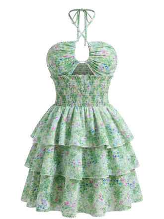 Robe Petites Fleurs Floral Découpé Ombrelle Années 1960
