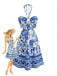 Robe Dos-Nu Ajourée Floral Bleu Cobalt Années 50