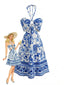 Robe Dos-Nu Fleur Bleu Bohème Années 50