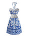 Robe Dos-Nu Ajourée Floral Bleu Cobalt Années 50