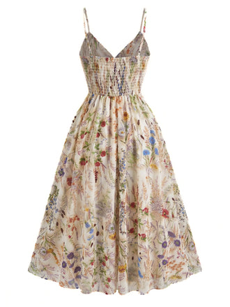 Robe Bohème à Bretelles Col V Florale Multicolore Années 1930