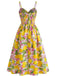 Robe Citron Imprimé Bretelles Spaghetti Évasé Années 1940 3