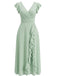 Robe Vert en Mousseline à Volants Col V en A Menthe Années 1930
