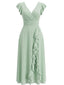 Robe Vert Menthe en Mousseline Col V Années 1930
