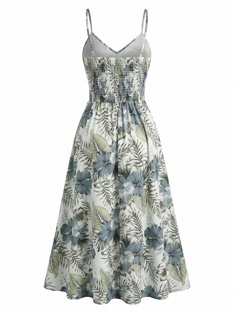 Robe à Bretelles Bohème Floral Tropical Vert années 70 3