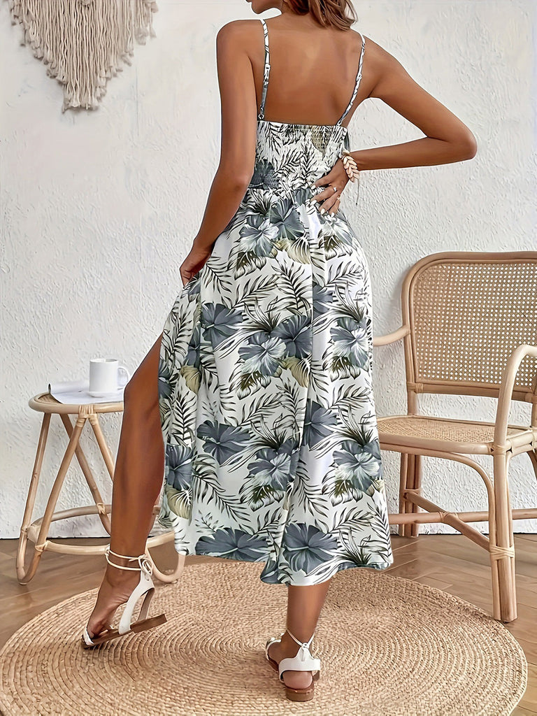 Robe à Bretelles Bohème Floral Tropical Vert années 70 5