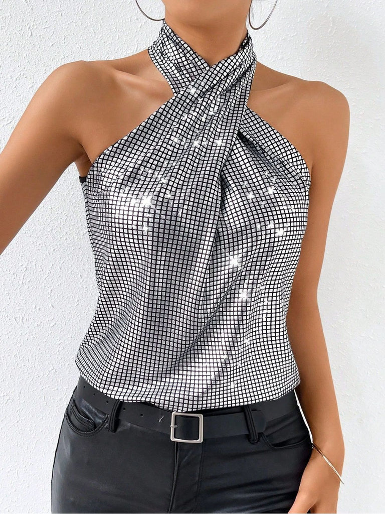 Tops Croisé Dos Nu Métallique Pailleté Années 1960 10