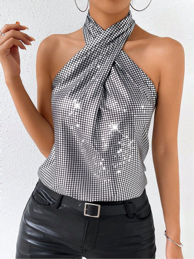 Tops Croisé Dos Nu Métallique Pailleté Années 1960 11