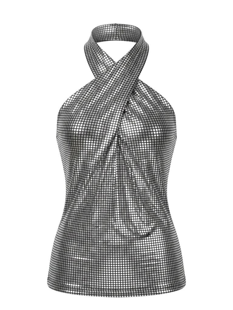 Tops Croisé Dos Nu Métallique Pailleté Années 1960 5