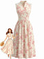 Robe Midi Rose Dentelle Col Montant Floral années 40