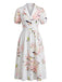 Robe Lapel Floral Hummingbird Imprimé Froncé Waist Années 1950