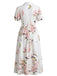 Robe Lapel Floral Hummingbird Imprimé Froncé Waist Années 1950 2