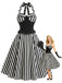 [Prévente] Robe Évasée Noire Dos-Nu Panneau Dentelle Rayé Années 1950