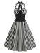 [Prévente] Robe Évasée Noire Dos-Nu Panneau Dentelle Rayé Années 1950 2