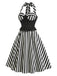 [Prévente] Robe Évasée Noire Dos-Nu Panneau Dentelle Rayé Années 1950 3