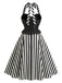 [Prévente] Robe Évasée Noire Dos-Nu Panneau Dentelle Rayé Années 1950 4