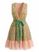 Robe en Tulle Sans Manches Col en V Ceinturée Léopard Vert années 50 3