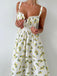 Robe Col V Imprimé Citron Fendue Taille Haute Années 1950 4