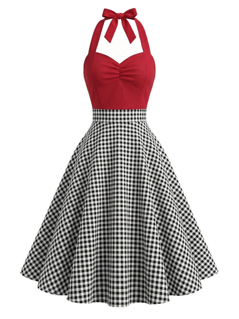 Robe Dos-Nu Carreaux Vichy Noir & Blanc Rouge Années 50