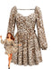 Robe Dos Nu à Manches Longues Col Carré Léopard Marron Années 1950