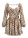 Robe Dos Nu à Manches Longues Col Carré Léopard Marron Années 1950 2